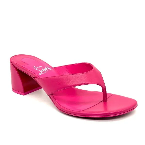 Christian Louboutin JANETONGA 55  Leather Thong Mule Sandals Heels Shoes - Picture 9 of 14